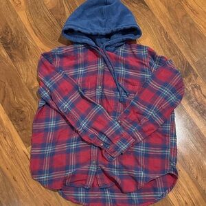 American Eagle Outfitters Red and Blue Plaid Hoodie